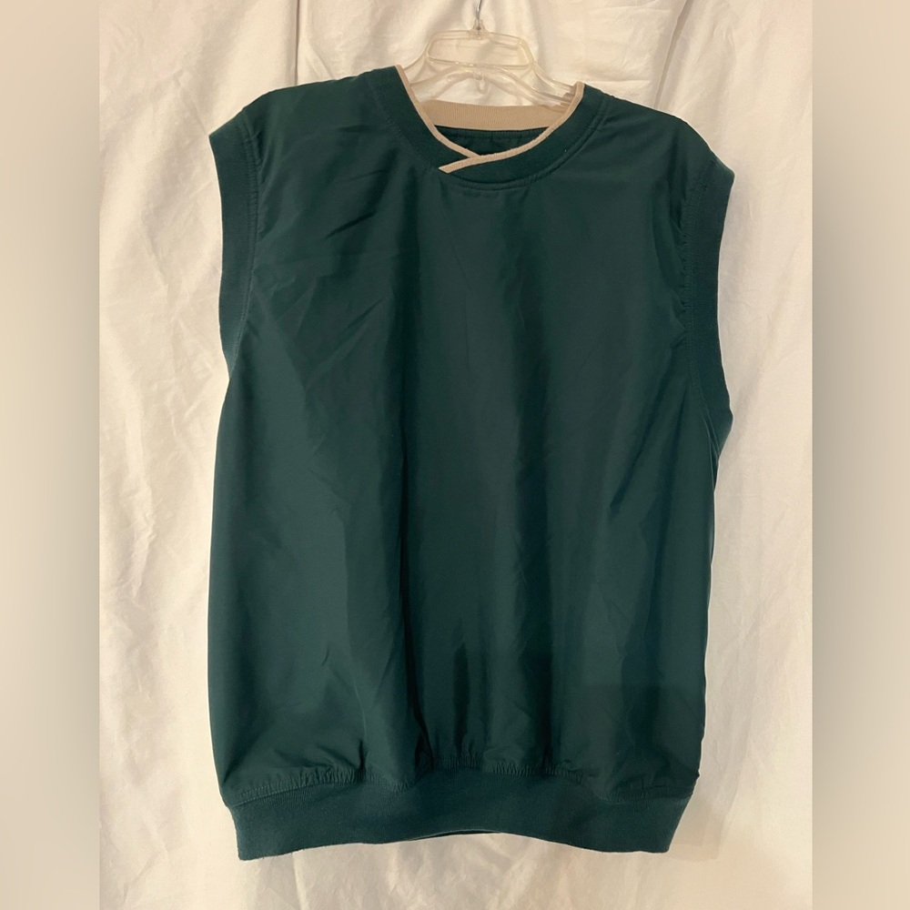 Rae's Creek - Sleeveless Dark Green Men’s Golf Vest with Tan Trim